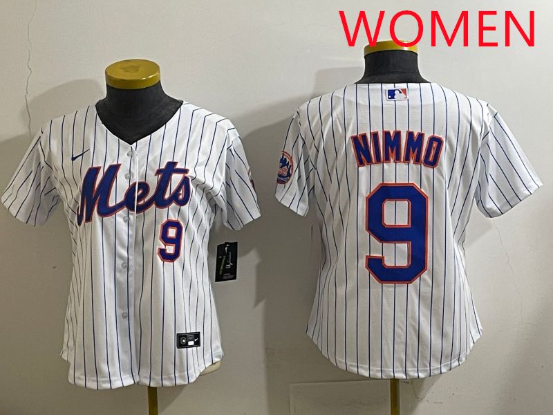 Women 2025 New York Mets 9 Nimmo White Stripe Game Nike MLB Jersey style 7